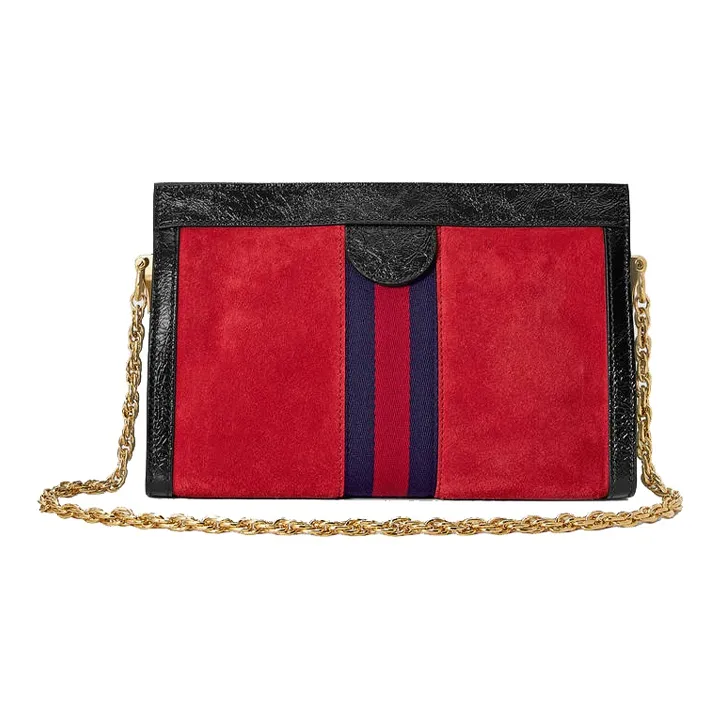 GUCCI Ophidia Suede Patchwork Patent Leather Shoulder Bag, Crossbody Bag Small Size Women's Black/Red-1