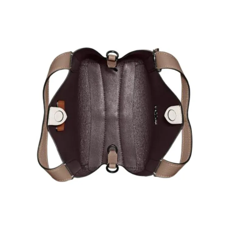 COACH Hadley Pebbled Leather Basket Bag Portable Crossbody Bag Shoulder Bag Small Size Women's White & Brown-2