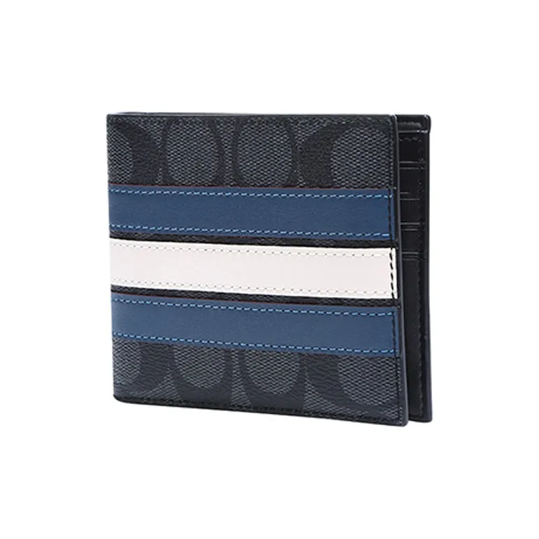 COACH 3 IN 1 Wallet Canvas With Leather 3 in 1 Wallet Men's Old Flower Black/Blue White Stripes-2