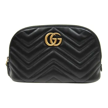 GUCCI GG Marmont Quilting Leather Makeup Bags Toiletry Bags Clutches Large Size Women's Black