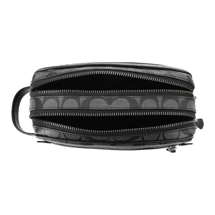 COACH Double Zip Wallet Canvas With Leather Double Zip Closure Overnight Bag Handbag Clutch Small Size Unisex Black-3