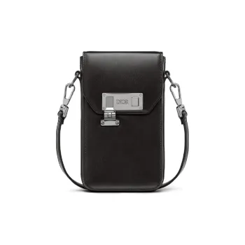 DIOR Lock Cow Leather Shoulder Bag Crossbody Bag With Cell Phone Pouch Men's Black