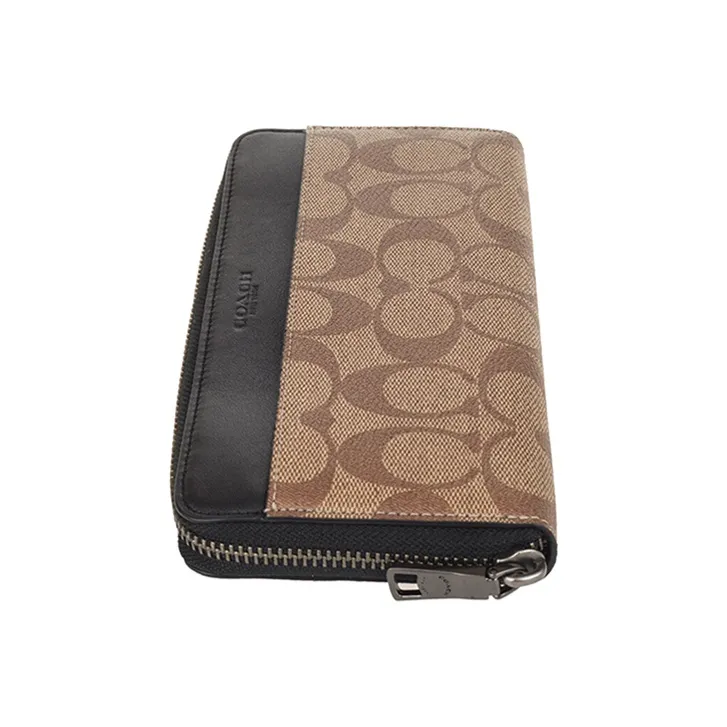 COACH Accordion Wallet PVC Accordion Bag Wallet Men's Khaki Brown-3