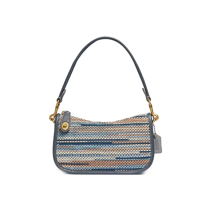 COACH Swinger With Leather Shoulder Bag Crossbody Bag Handbag Small Size Women's Blue-0