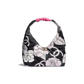 CHANEL Canvas With Calfskin HOBO Shoulder Bag Trumpets Women's White/Black/Pink Color