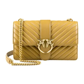 PINKO Quilt Sheepskin Shoulder Bag Women's Camel Brown