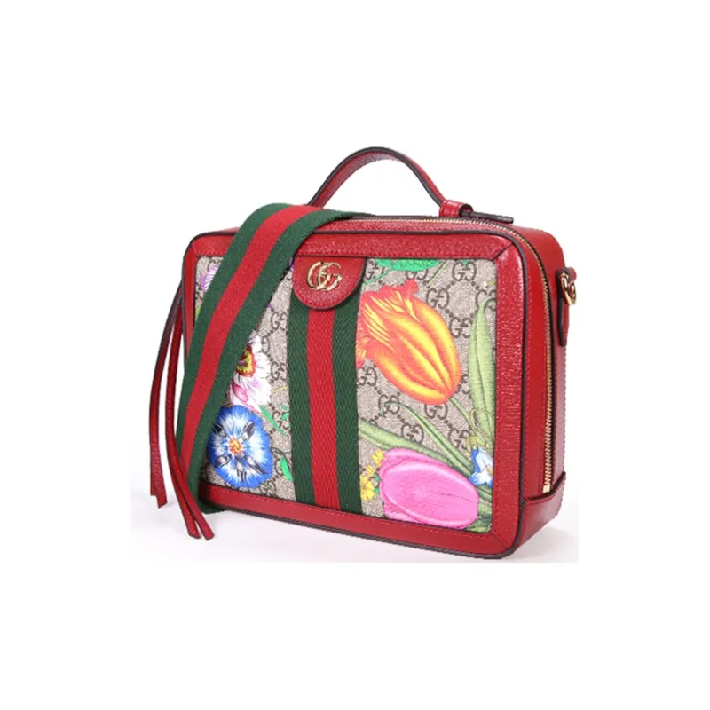 GUCCI Canvas With Leather Portable Crossbody Bag Shoulder Bag Women's Ebony Red & Multicolor-2