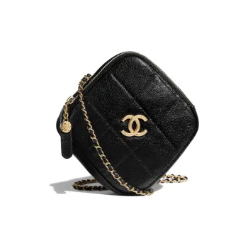 CHANEL Grained Embossed Cow Leather Diamond Bag Fanny Pack Shoulder Bag Unisex Black