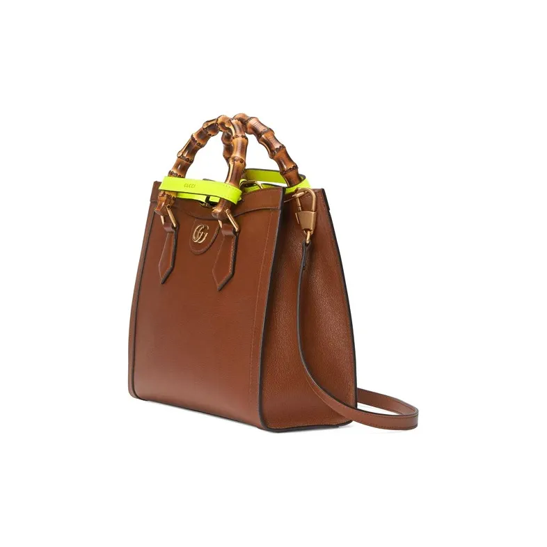 GUCCI Diana Leather Tote Bag, Shopping Bag, Shoulder Bag, Crossbody Bag, Handbag Trumpets Unisex Brown-1