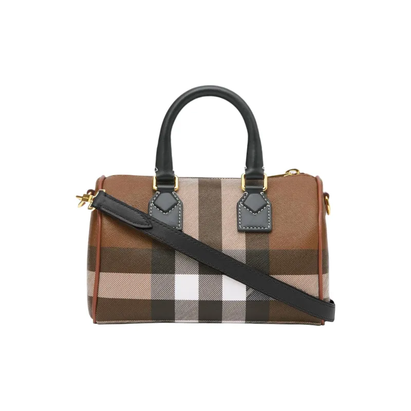 Burberry Check And Leather Bowling Bag Mini Dark Birch Brown-3