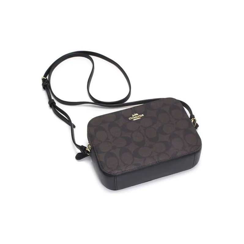 COACH Camera Coated Canvas With Leather Camera Bag, Small Square Bag, Crossbody Bag, Shoulder Bag Women's Dark Brown-3