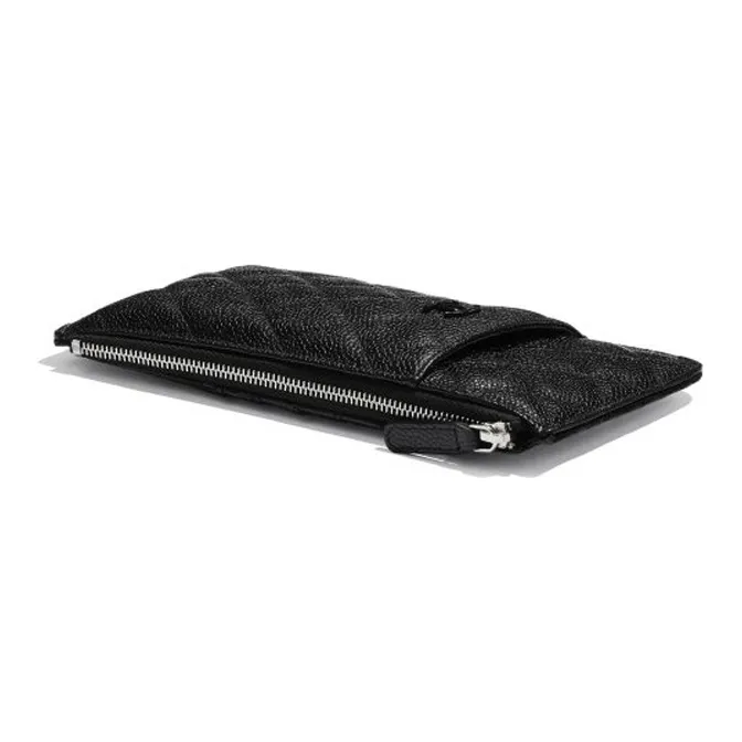 CHANEL So Black Grain Embossed Cow Leather Wallet Women's Black-2