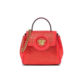 VERSACE La Medusa Cow Leather Shoulder Bag, Crossbody Bag Mini Women's Orange