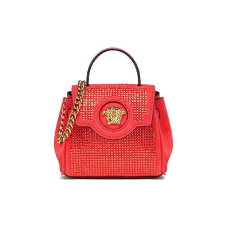 VERSACE La Medusa Cow Leather Shoulder Bag, Crossbody Bag Mini Women's Orange-0