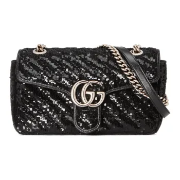 GUCCI GG Marmont Silk Shoulder Bag Crossbody Bag Women's Black
