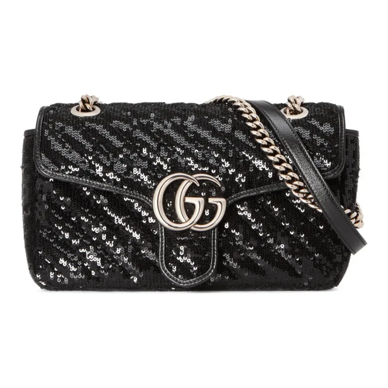 GUCCI GG Marmont Silk Shoulder Bag Crossbody Bag Women's Black-0