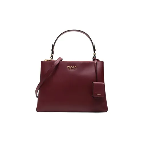 PRADA Cow Leather Shoulder Bag Crossbody Bag Handbag Large Size Women's Cherry Red