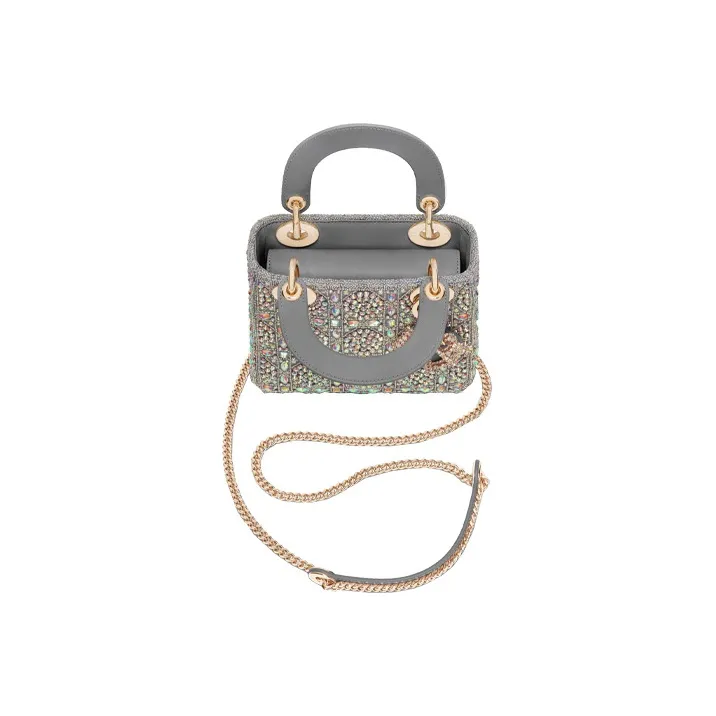 DIOR Lady Dior Cow Leather And Satin Material Daisie Bag Handbag Shoulder Bag Crossbody Bag Mini Women's Gray-3