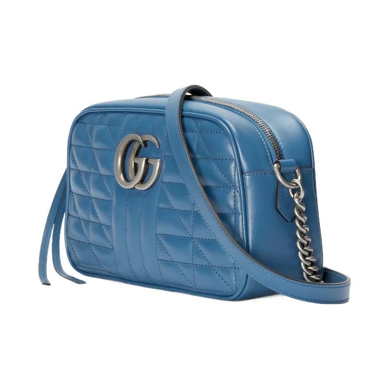 GUCCI GG Marmont Leather Camera Bag, Shoulder Bag, Crossbody Bag Women's Blue-1