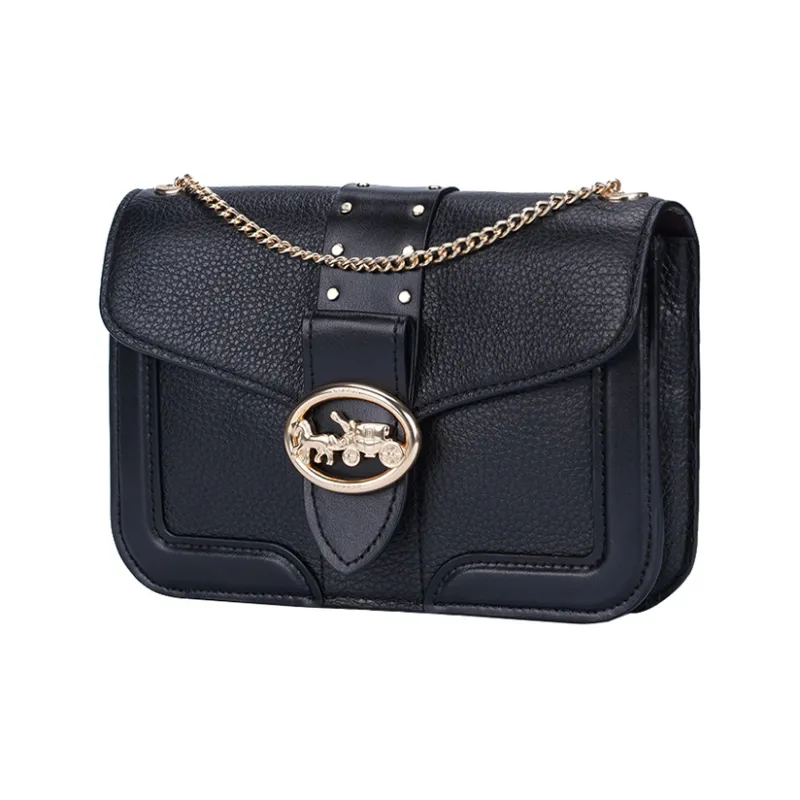 COACH Leather Shoulder Bag Small Square Bag Shoulder Bag Women's Black-1