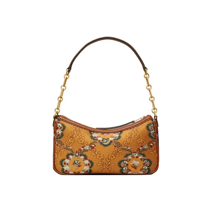 TORY BURCH T Monogram Brocade With Leather Shoulder Bag Women's Sunset Bonfire Yellow-2