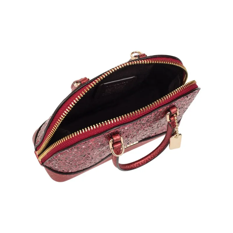 COACH Sierra Glitter Sequins With Leather Dome Bag Portable Crossbody Bag Crossbody Bag Small Size Women's Red-4