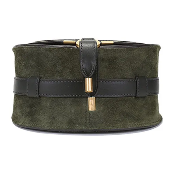 Chloe Marcie Suede Patchwork Shiny Calfskin Saddle Bag, Shoulder Bag, Crossbody Bag Mini Women's Night Forest Green-4