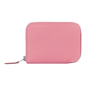 HERMES Cow Leather Wallet Mini Women's Candy Powdered Almonds