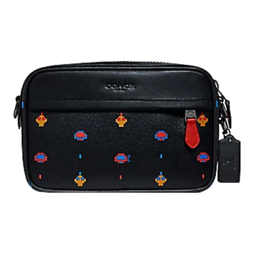 COACH Graham Coated Canvas With Calfskin Camera Bag, Shoulder Bag, Crossbody Bag Medium Size Women's Black