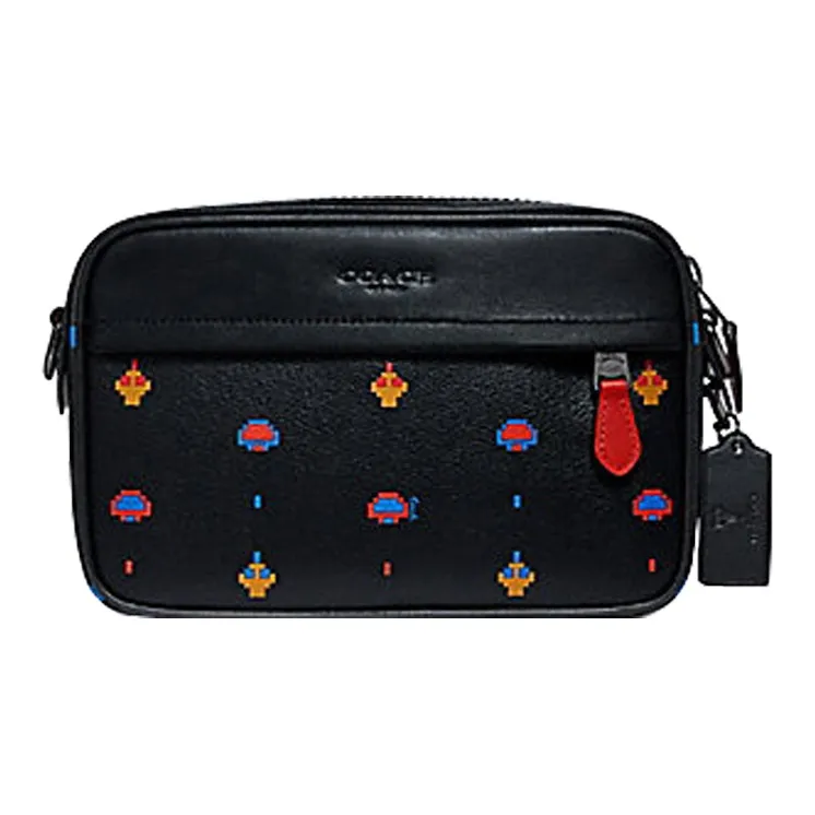 COACH Graham Coated Canvas With Calfskin Camera Bag, Shoulder Bag, Crossbody Bag Medium Size Women's Black-0