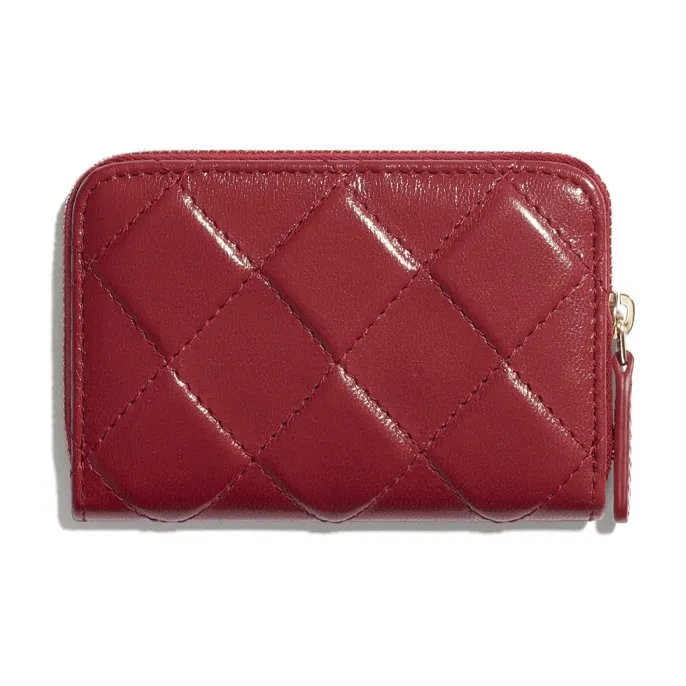 CHANEL Crushed Sheepskin & Metal Accessory Coin Purse Wallet Women's Red-1