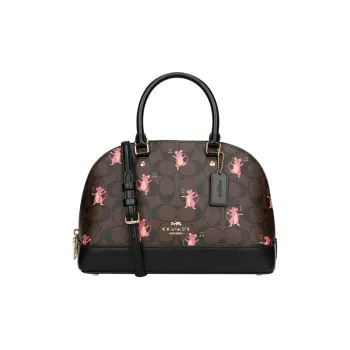 COACH Sierra 26 Party Animals Leather Single Shoulder Shell Bag Women's DarkBrown
