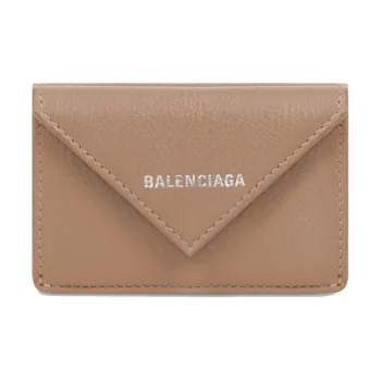 Balenciaga PAPIER Cow Leather Wallet Mini Unisex Brown