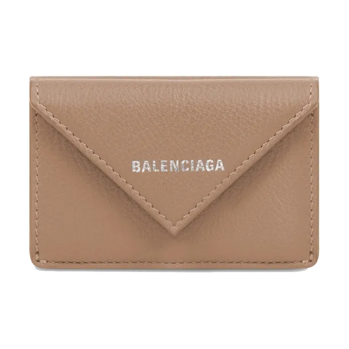 Balenciaga PAPIER Cow Leather Wallet Mini Unisex Brown-0