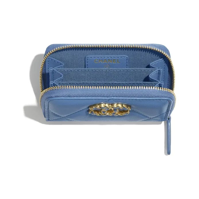 CHANEL 19Bag Lambskin Zip Closure Wallet Trumpets Women's Blue-3