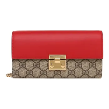 GUCCI Padlock Canvas With Leather Handbag Shoulder Bag Women's Red