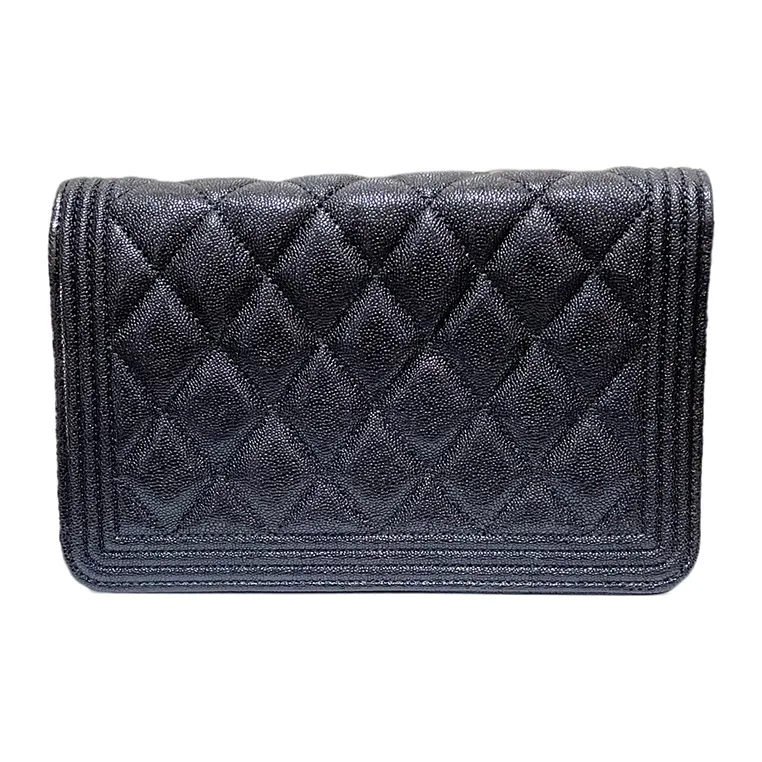 CHANEL Leboy Grain Embossed Cow Leather Wallet On Chain, Shoulder Bag, Crossbody Bag Women's Black-1