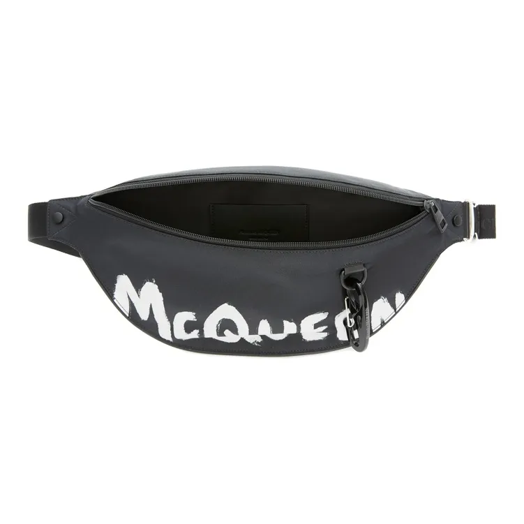 Alexander McQueen Cow Leather Crossbody Bag, Fanny Pack Trumpets Men's Black-3