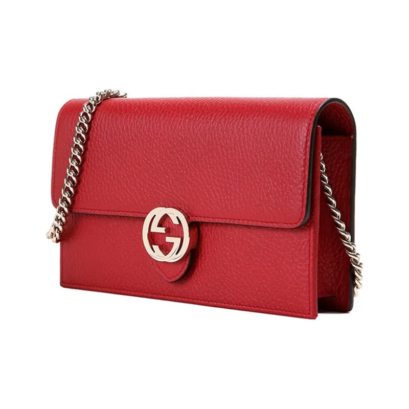GUCCI Interlocking GG Crossbody Chain Wallet Red-2