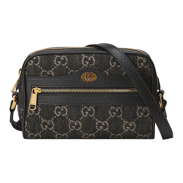 GUCCI Ophidia Denim Camera Bag, Crossbody Handbag, Shoulder Bag Women's Black-0