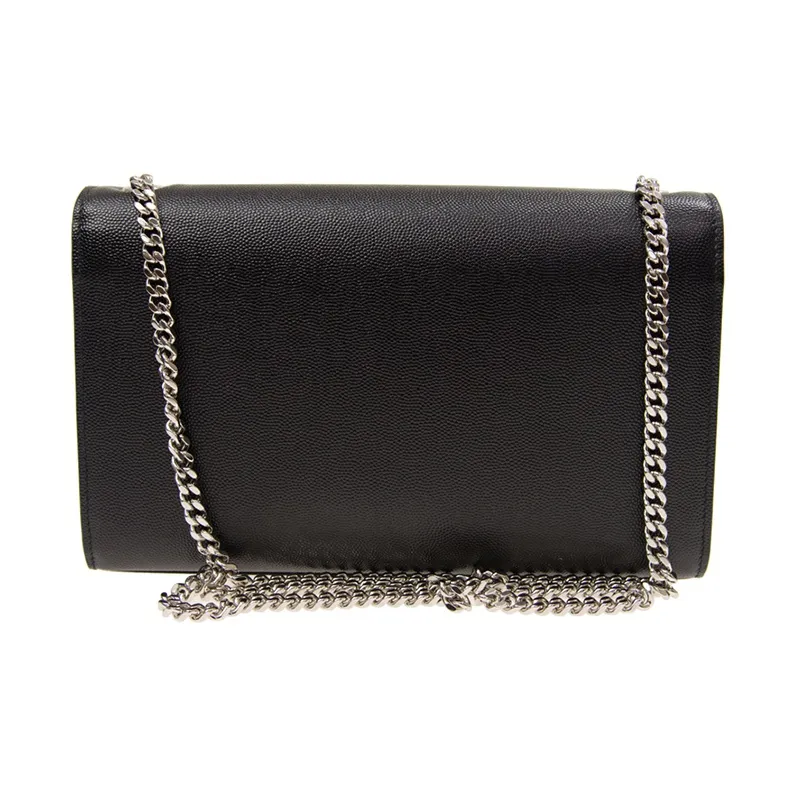 SAINT LAURENT Kate Medium Chain Bag In Grain De Poudre Silver tone Black-1