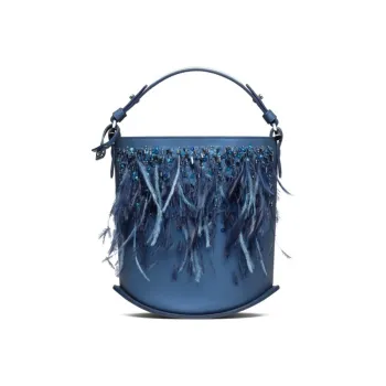 Delvau Calf Leather Bucket Bag Handbag Regular Women's Satin Marine Blue