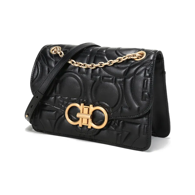 FERRAGAMO Cow Leather Shoulder Bag Women's Black-1