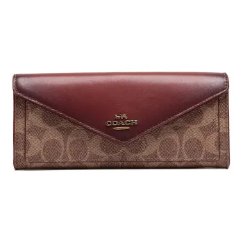 COACH Soft Wallet Coated Canvas With Leather Wallet Clutch Regular Women's Dark Brown