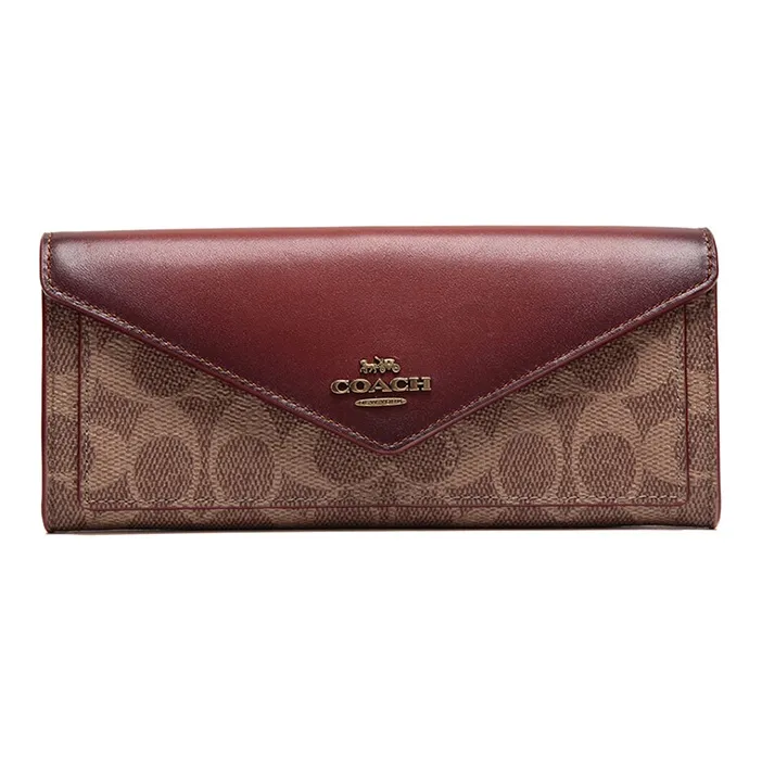 COACH Soft Wallet Coated Canvas With Leather Wallet Clutch Regular Women's Dark Brown-0