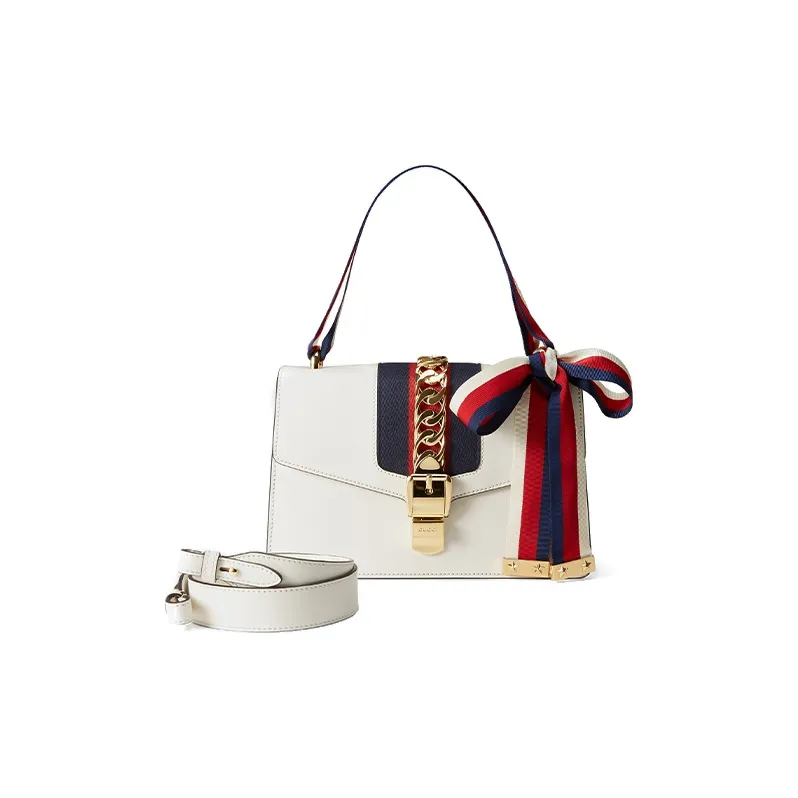 GUCCI Sylvie Leather Portable Crossbody Bag Shoulder Bag Women's White-7