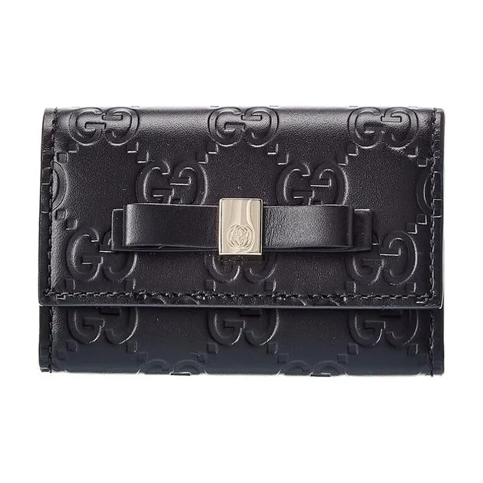 GUCCI Leather Clutch Card Holder Key Pouch Women's Black-0