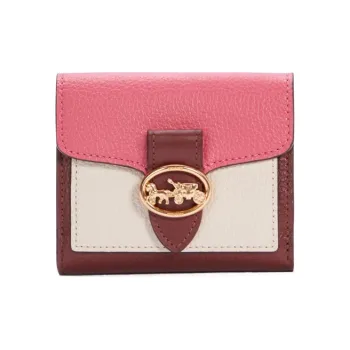 COACH Georgie Leather God Of Wine Clutch Coin Purse Wallet Women's Pink & Red White