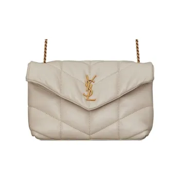 SAINT LAURENT Quilting Lambskin Chain Bag Cloud Bag Pillow Bag Shoulder Bag Crossbody Bag Mini Women's White