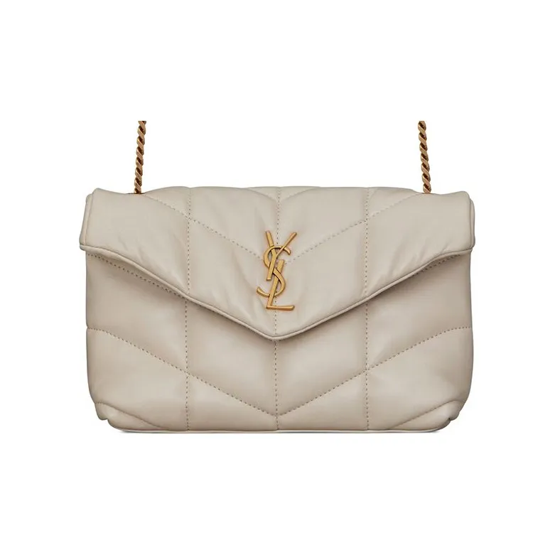 SAINT LAURENT Quilting Lambskin Chain Bag Cloud Bag Pillow Bag Shoulder Bag Crossbody Bag Mini Women's White-0